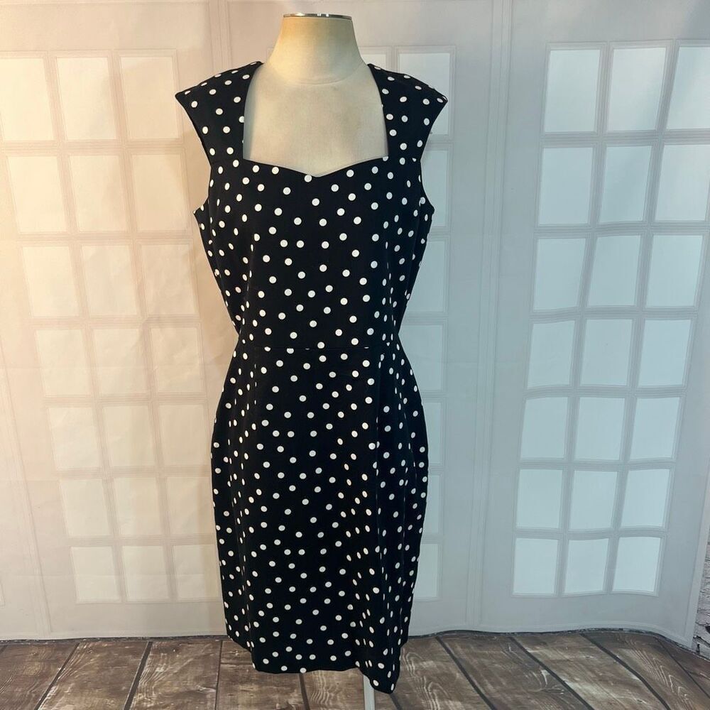 White House Black Market NWT Black And White Polka Dots Sheath Dress Size 12